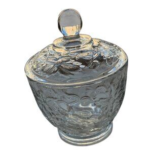 Princess House Fantasia Floral Clear Crystal Sugar Bowl and Lid 5" Tall Timeless